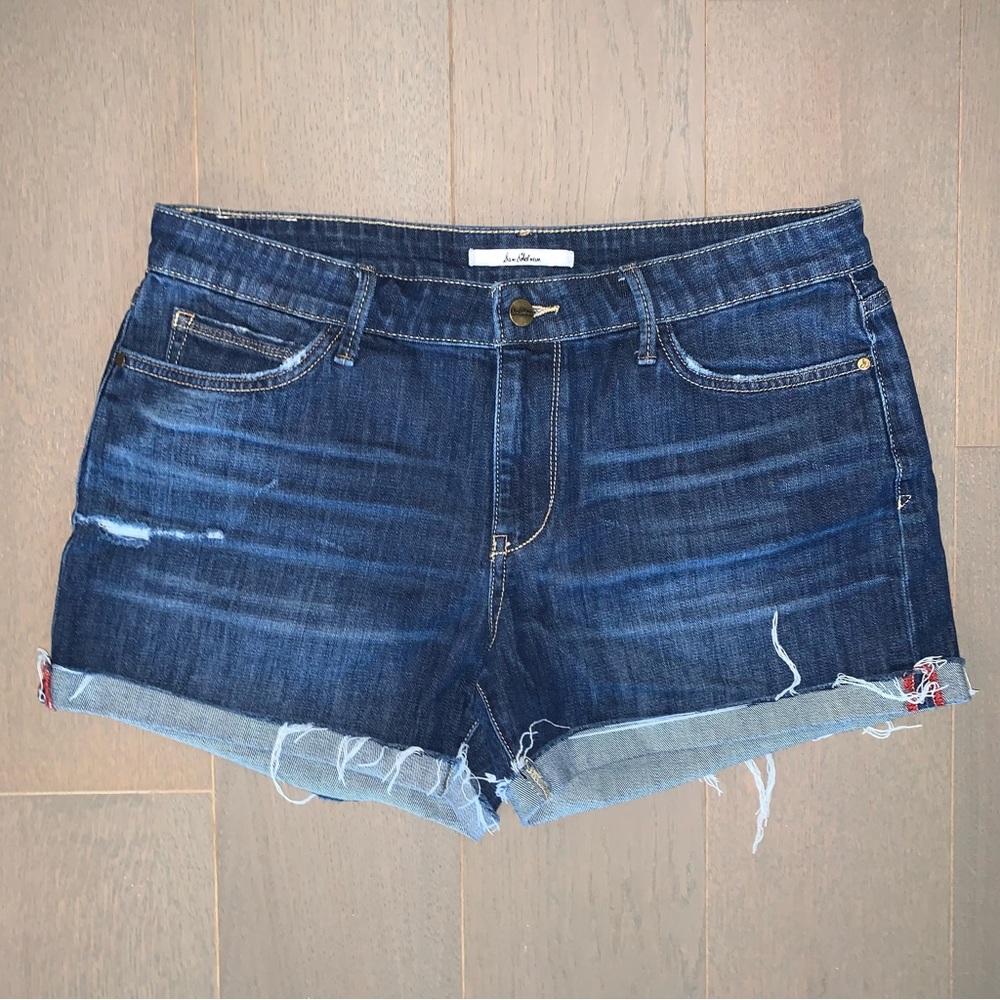 Sam Edelman Dark Blue Distressed The Drew Cuff Denim Short